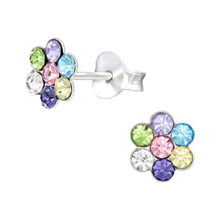 Children’s Sterling Silver Multi-Coloured Flower Earrings