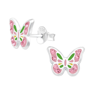 Children’s Sterling Silver Pink & Green Butterfly Earrings