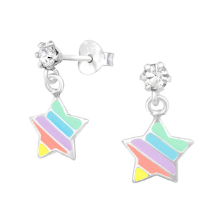 Children’s Sterling Silver CZ with Pastel Star Drop Earring.