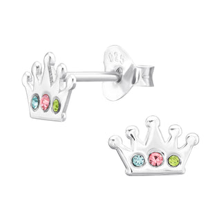 Children’s Sterling Silver Crown Earring with Multi- Coloured CZ Detail.