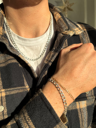 Silver Flat Curb Necklace & Bracelet Bundle