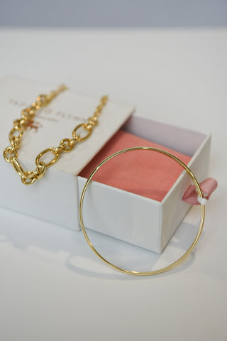 Golden Chunky Link Necklace & Round Bangle Bundle