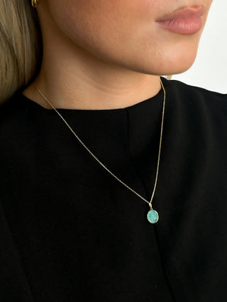 9ct Yellow Gold Oval Amazonite Pendant With Beaded Edge