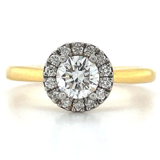 18ct yellow gold round halo diamond engagement ring