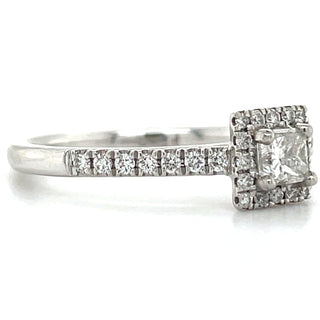 Platinum Princess Cut Halo Earth Grown Diamond Engagement Ring With Castle Set Diamond Shoulders