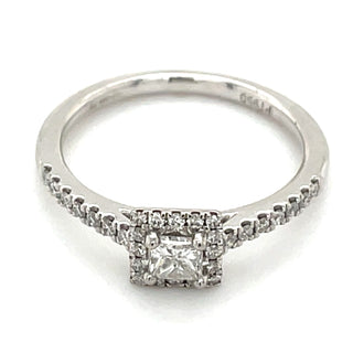 Platinum Princess Cut Halo Earth Grown Diamond Engagement Ring With Castle Set Diamond Shoulders