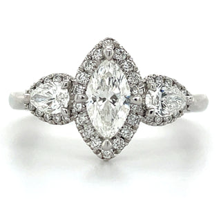 Platinum Marquise Halo and Pear Sides Diamond Engagement Ring