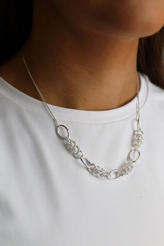 Aura Sterling Silver Oval Link Textured Train Necklace
