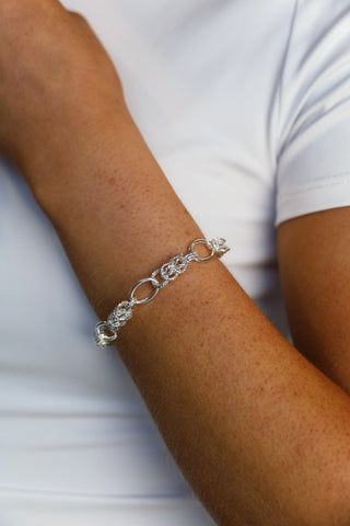 Aura Sterling Silver Oval Link Textured Train Bracelet