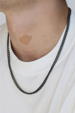 Gents Black Stainless Steel Spiga 22” Necklace