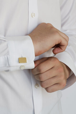 Stainless Steel Brushed And Shiny Rectangle Cufflinks With Gold Plating