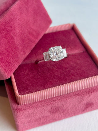 Ellisa - Platinum 2.70ct Cushion & Emerald Cut Trilogy Laboratory Grown Diamond Engagement Ring