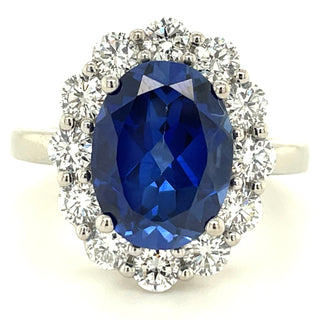 Platinum Laboratory Grown 10ct Sapphire And 1.33ct Diamond Princess Di Style Ring
