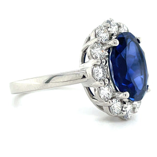 Platinum Laboratory Grown 10ct Sapphire And 1.33ct Diamond Princess Di Style Ring