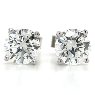 14ct White Gold 2.54-2.58ct Four Claw Round Diamond Stud Earrings