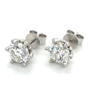 14ct White Gold Six Claw 3.00ct Laboratory Grown Round Diamond Earrings