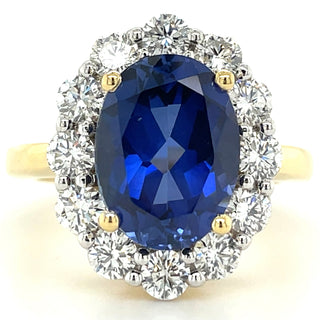 18ct Yellow Gold Laboratory Grown 10ct Sapphire And 1.33ct Diamond Princess Di Style Ring