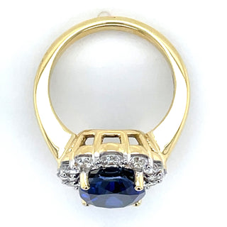 18ct Yellow Gold Laboratory Grown 10ct Sapphire And 1.33ct Diamond Princess Di Style Ring
