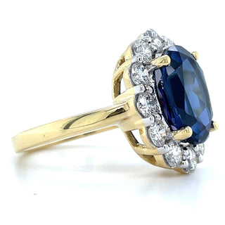 18ct Yellow Gold Laboratory Grown 10ct Sapphire And 1.33ct Diamond Princess Di Style Ring