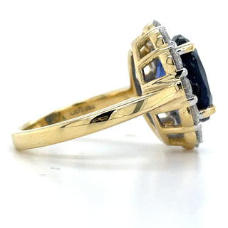 18ct Yellow Gold Laboratory Grown 10ct Sapphire And 1.33ct Diamond Princess Di Style Ring