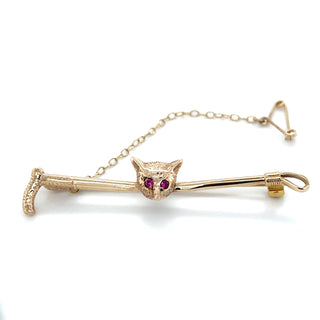 Vintage 9ct Yellow Gold Fox Riding Crop Brooch