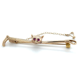 Vintage 9ct Yellow Gold Fox Riding Crop Brooch
