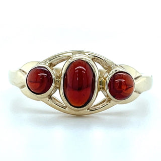 Vintage 9ct Yellow Gold Victorian Style Cabochan Garnet Three Stone Ring
