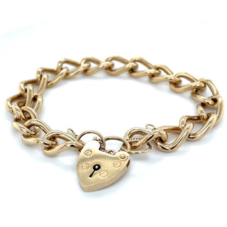 9ct Yellow Gold Solid Open Curb Link Bracelet with Heart Lock