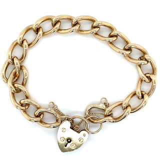 9ct Yellow Gold Solid Open Curb Link Bracelet with Heart Lock