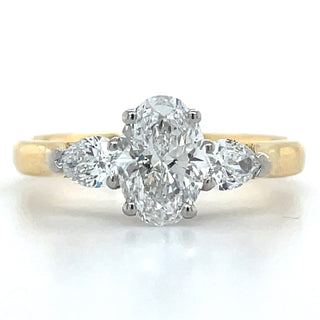 Daniela - 18ct Yellow Gold 1.10ct Laboratory Grown Oval Three Stone Engagement Ring with Side Pear Diamonds