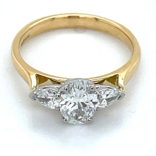 Daniela - 18ct Yellow Gold 1.10ct Laboratory Grown Oval Three Stone Engagement Ring with Side Pear Diamonds