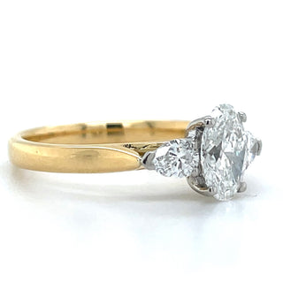 Daniela - 18ct Yellow Gold 1.10ct Laboratory Grown Oval Three Stone Engagement Ring with Side Pear Diamonds