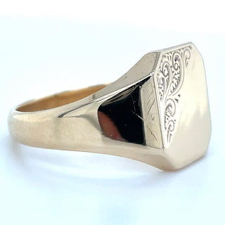Vintage 9ct Yellow Gold Half Engraved Square Signet Ring