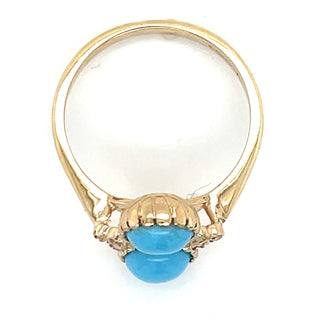 9ct Yellow Gold Earth Grown Turquoise & Diamond Vintage Style Ring