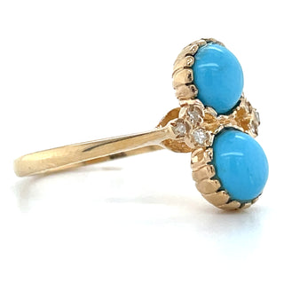 9ct Yellow Gold Earth Grown Turquoise & Diamond Vintage Style Ring