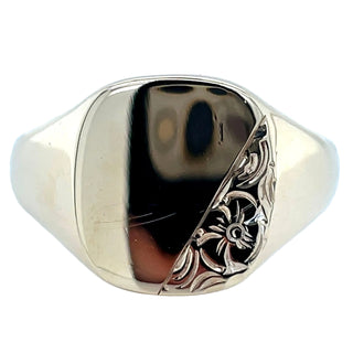 Vintage 9ct Yellow Gold Square Half Engraved Sigent Ring