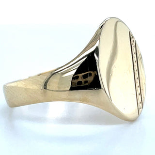Vintage 9ct Yellow Gold Half Engraved Oval Signet Ring