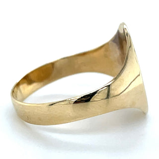 Vintage 9ct Yellow Gold Half Engraved Oval Signet Ring
