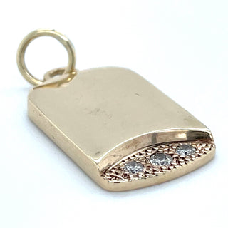 Vintage 9ct Yellow Gold Solid Pendant with Three Diamonds