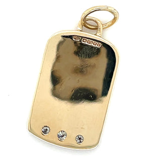 Vintage 9ct Yellow Gold Solid Pendant with Three Diamonds