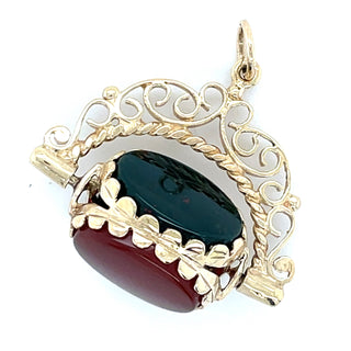 Vintage 9ct Yellow Gold Onyx, Bloodstone & Carnelian Spinning Fob Pendant