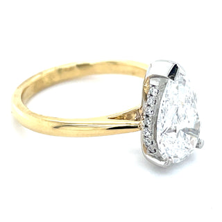 Elvira - 18ct Yellow Gold 2.12ct Laboratory Grown Pear Solitaire Diamond Engagement Ring with Hidden Halo