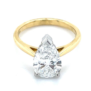 Elvira - 18ct Yellow Gold 2.12ct Laboratory Grown Pear Solitaire Diamond Engagement Ring with Hidden Halo