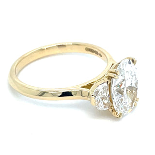 Juliette - 18ct Yellow Gold 3.10ct Oval Laboratory Grown Diamond ring with Half Moon Side Stones