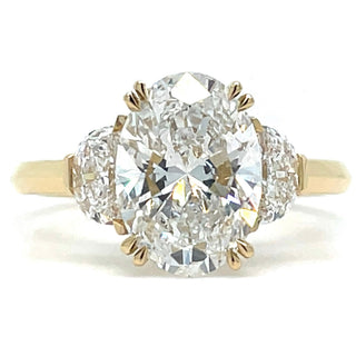 Juliette - 18ct Yellow Gold 3.10ct Oval Laboratory Grown Diamond ring with Half Moon Side Stones