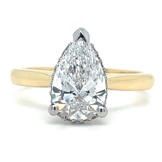 Elvira - 18ct Yellow Gold 1.65ct Laboratory Grown Pear Solitaire Diamond Engagement Ring with Hidden Halo
