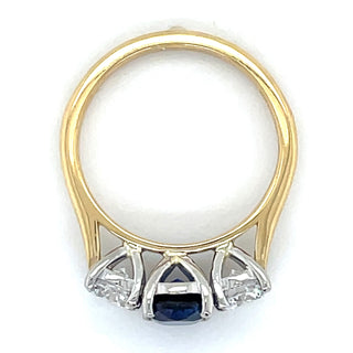 18ct Yellow Gold Laboratory Grown 1.91ct Oval Sapphire & 1ct Round Diamond Three Stone Ring