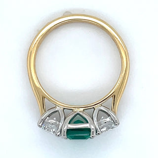 18ct Yellow Gold 1.31ct Laboratory Grown Emerald Cut Emerald & 1ct Round Diamond Three Stone Ring