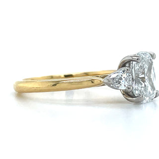 Caoilinn - 18ct Yellow Gold Laboratory Grown 1.96ct Elongated Cushion Cut Diamond Engagement Ring With Pear Side Stones