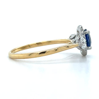 18ct Yellow Gold Oval Sapphire Trio Diamond Ring